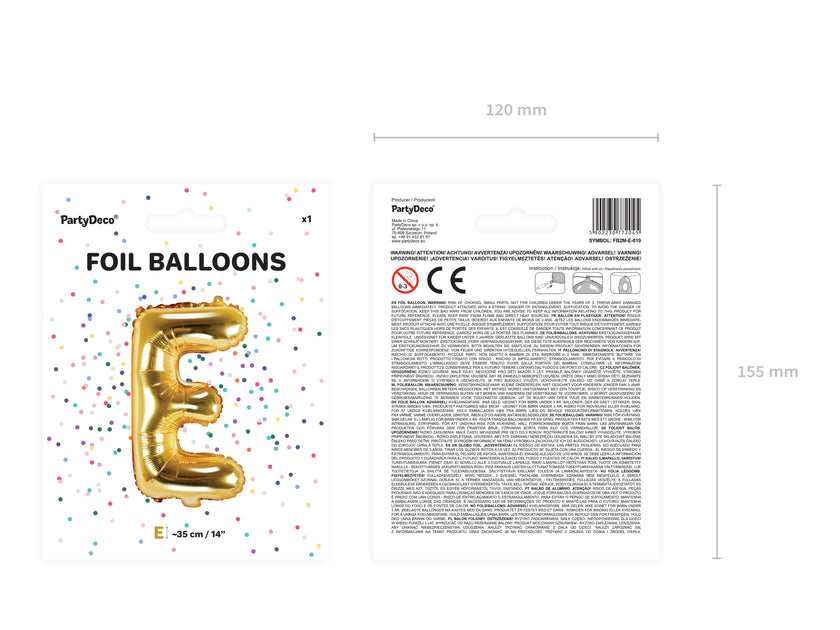 Ballon aluminium lettre E doré (35cm)