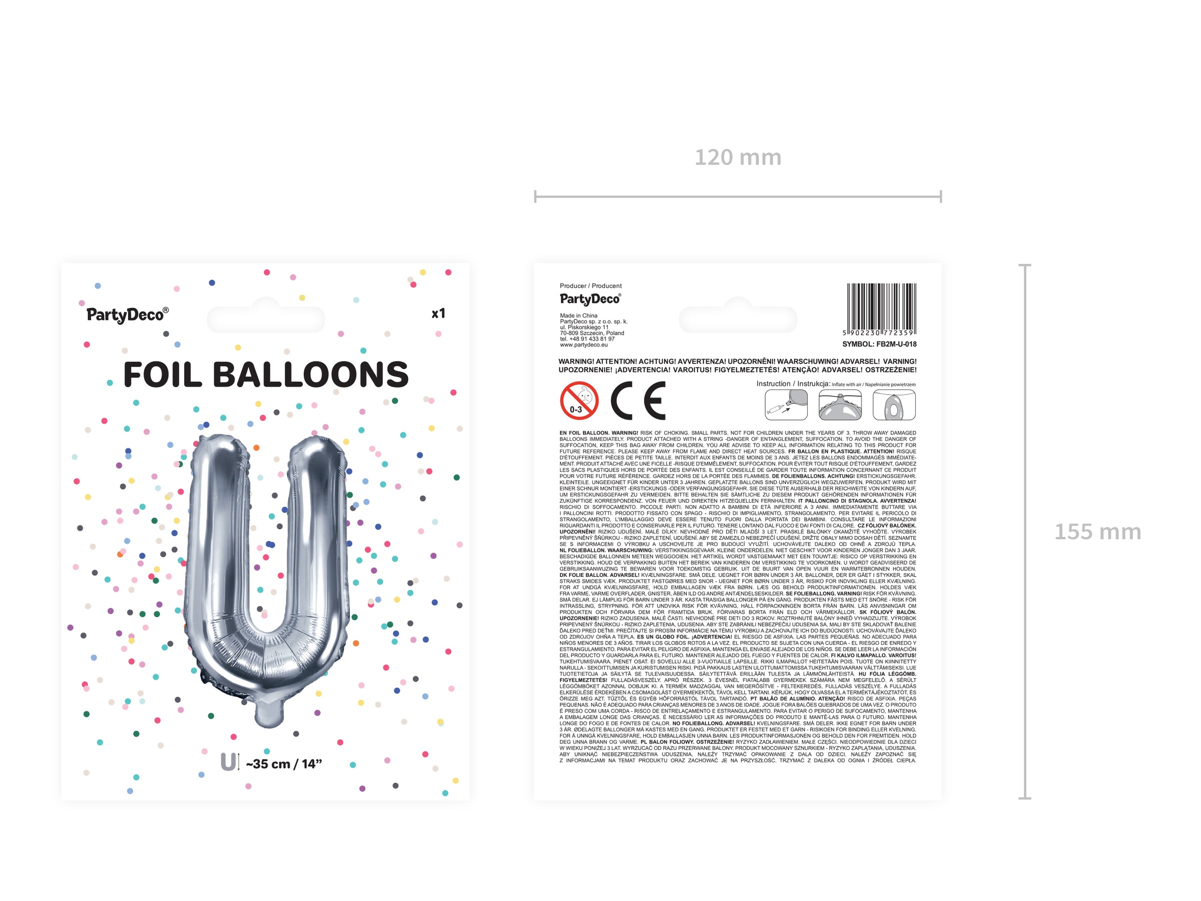 Ballon aluminium lettre U argenté (35cm)