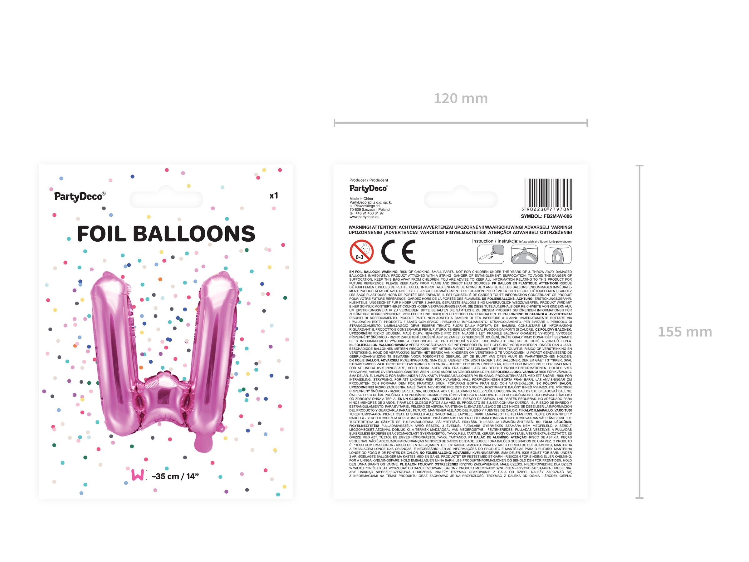 Ballon aluminium lettre W rose foncé (35cm)