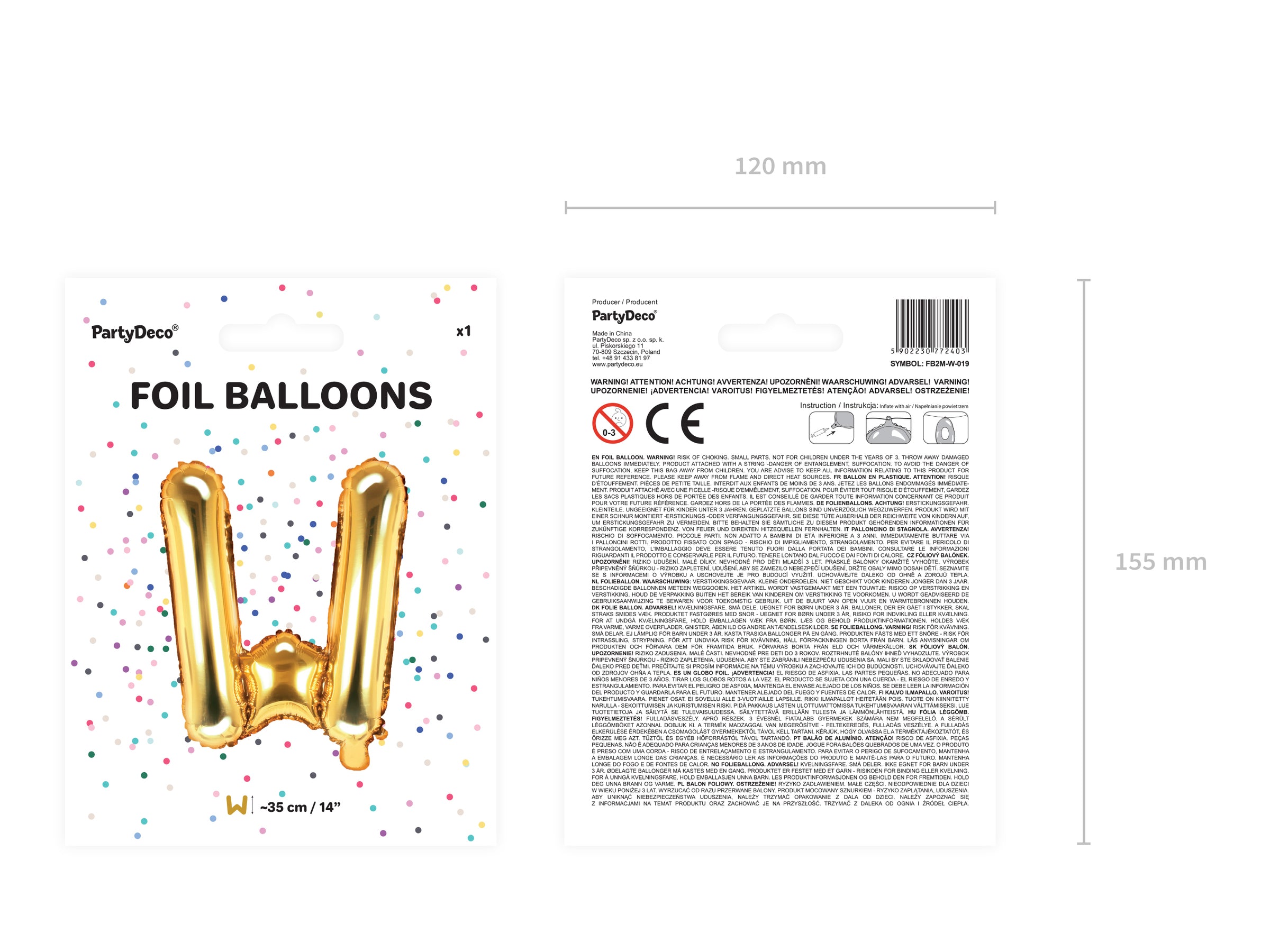 Ballon aluminium lettre W doré (35cm)