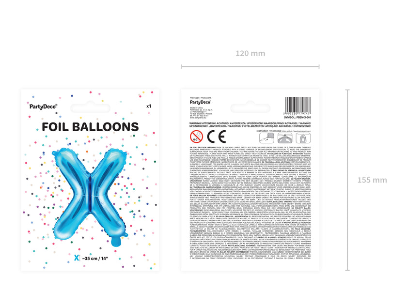 Ballon aluminium lettre X bleu (35cm)