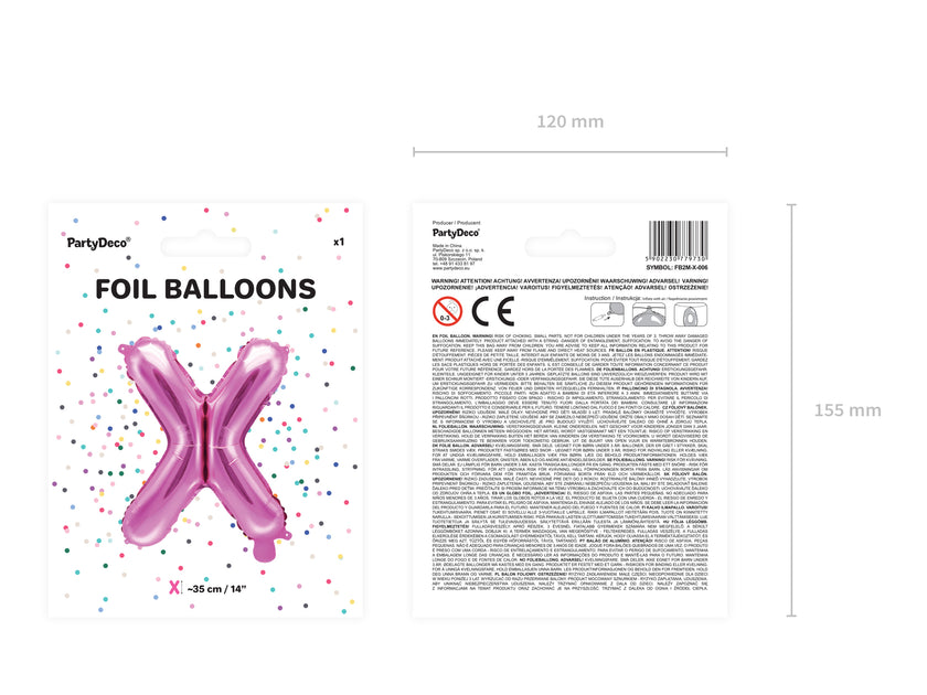 Ballon aluminium lettre X rose foncé (35cm)