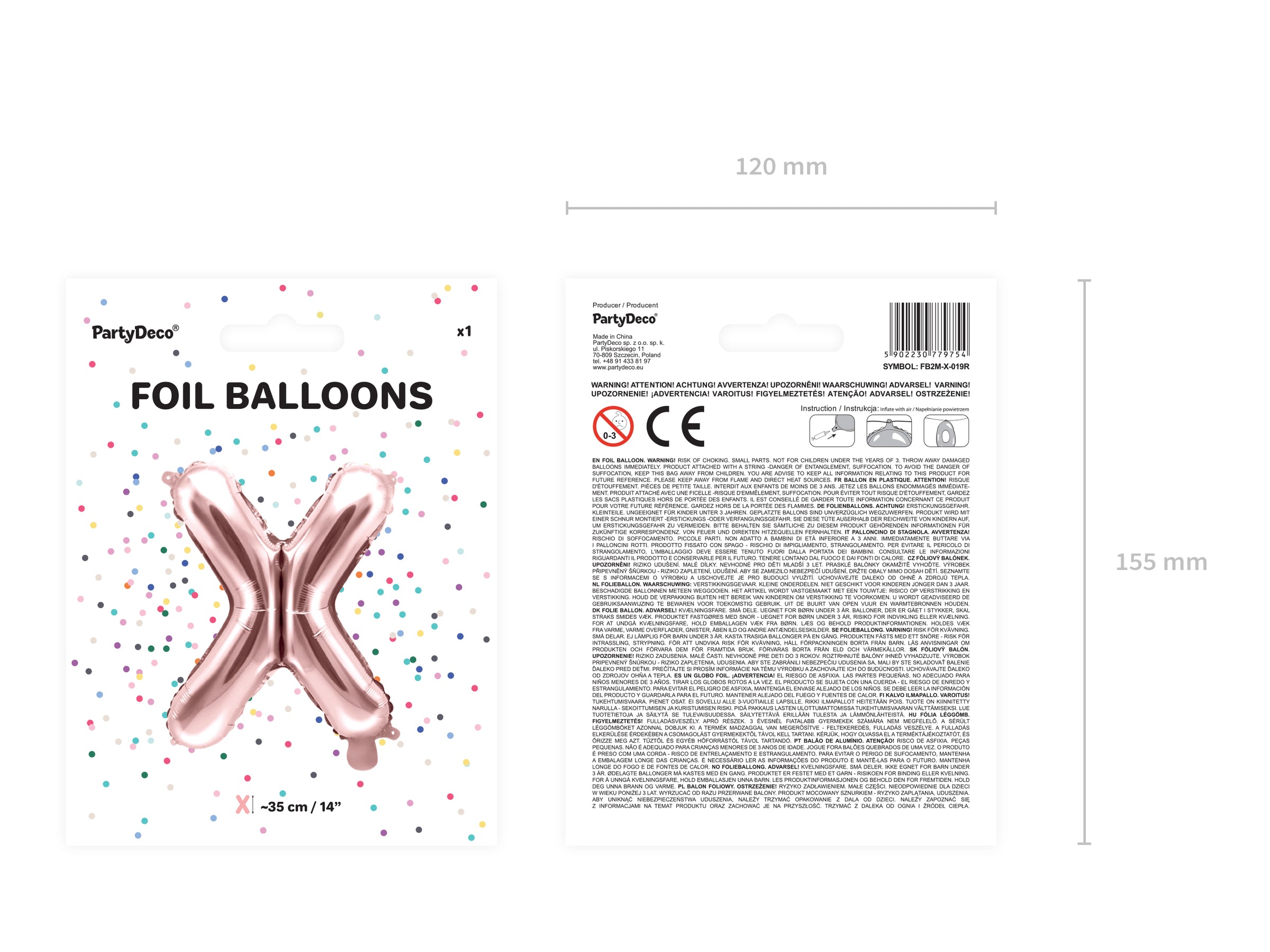 Ballon aluminium lettre X rose gold (35cm)