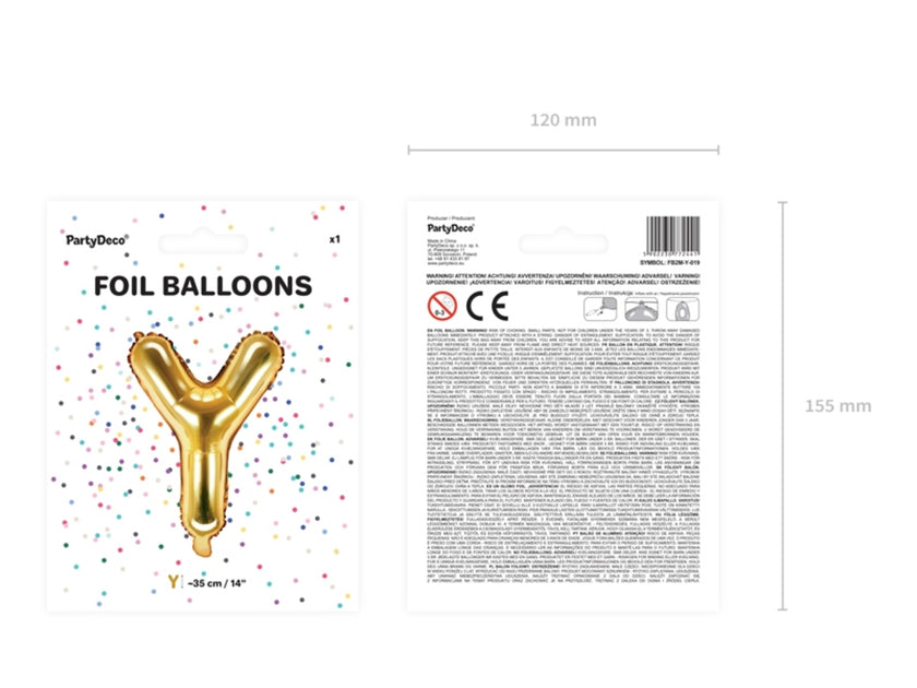 Ballon aluminium lettre Y doré (35cm)