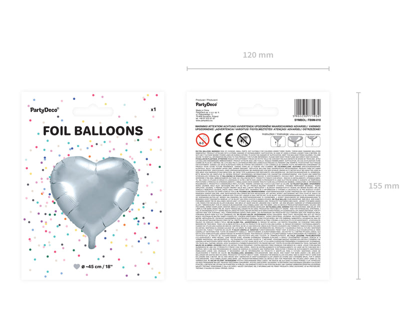 Ballon aluminium 45 cm en forme de cœur argenté