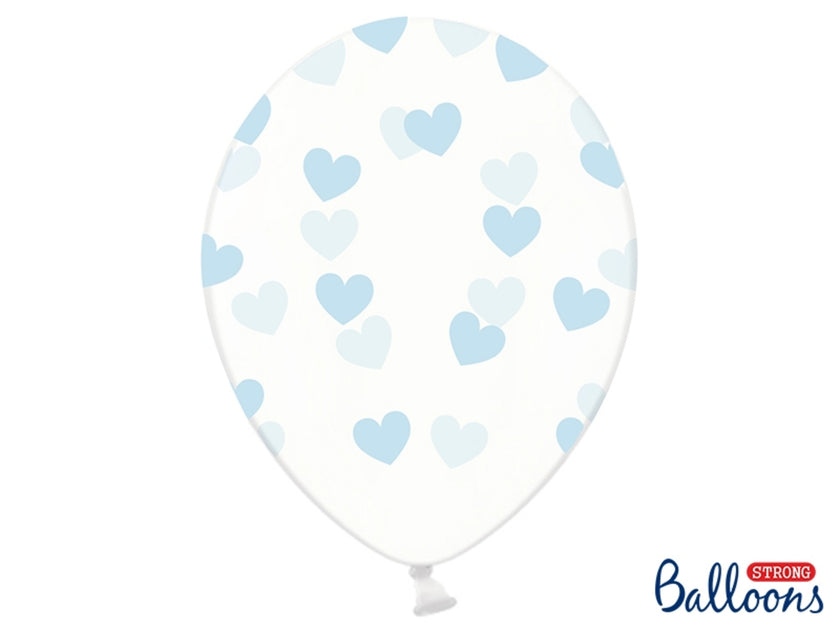 6 ballons avec coeurs bleus (30 cm)