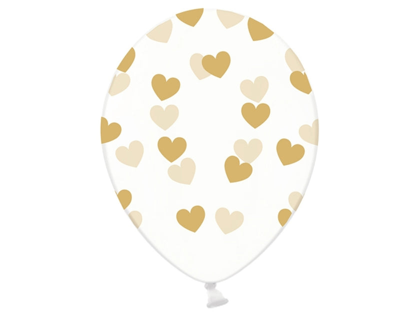 6 ballons avec coeurs dorés (30 cm)