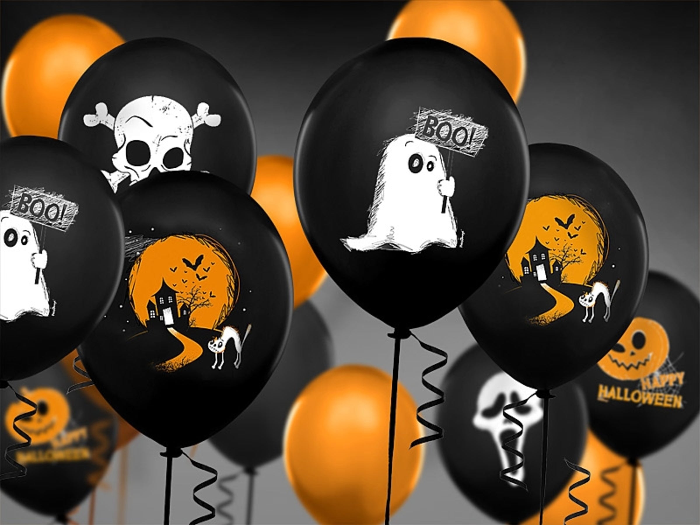 6 ballons en latex fantômes noir (30 cm)