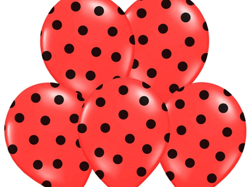 6 ballons corail à pois noirs (30 cm)