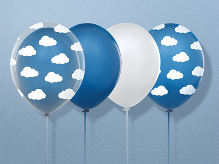 6 ballons bleu clair avec nuages blancs (30 cm)