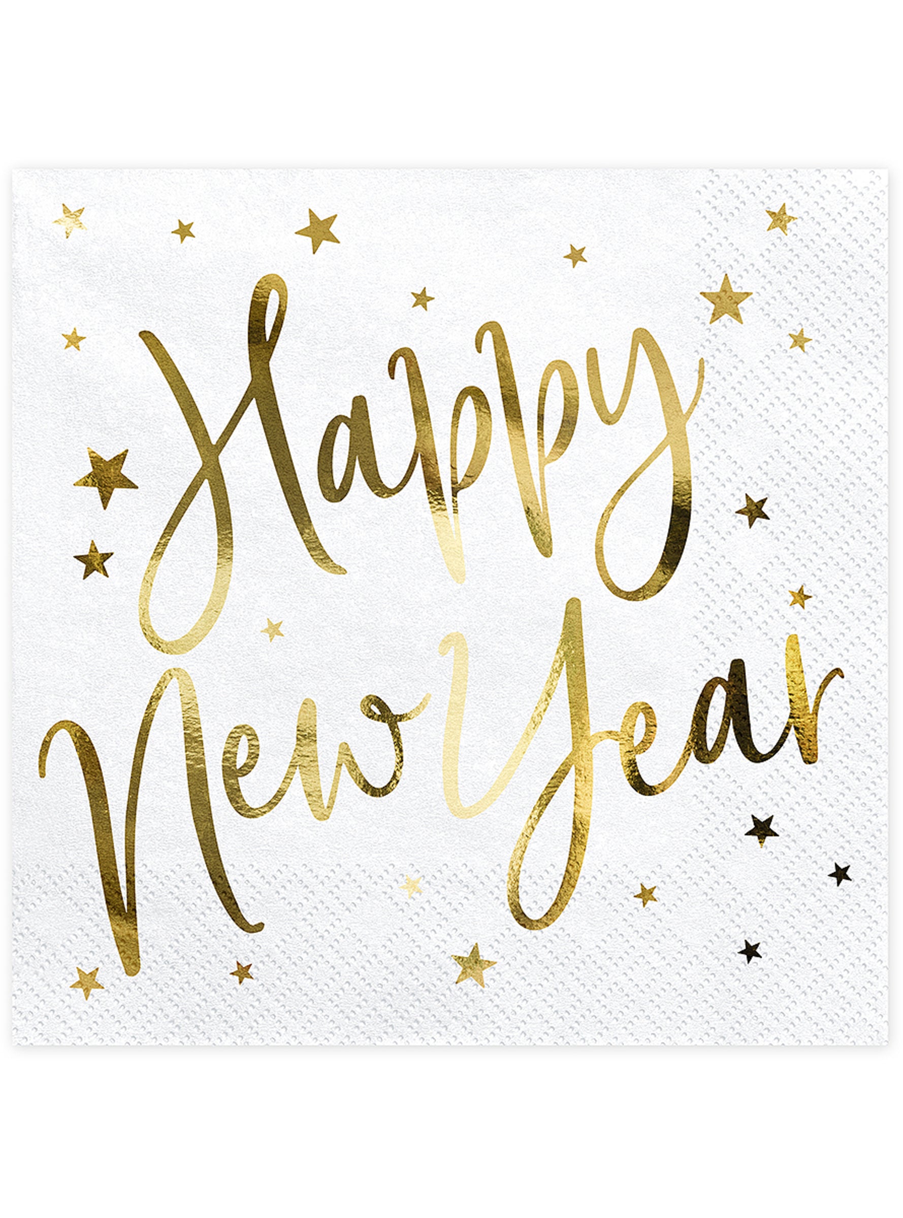 20 Serviettes en papier Nouvel An Happy New Year blanches et dorées (33 x 33 cm) - Jolly New Year