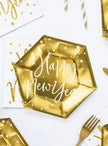 6 assiettes Nouvel An Happy New Year dorées (20 cm) - Jolly New Year
