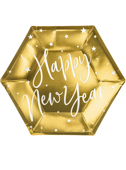 6 assiettes Nouvel An Happy New Year dorées (20 cm) - Jolly New Year