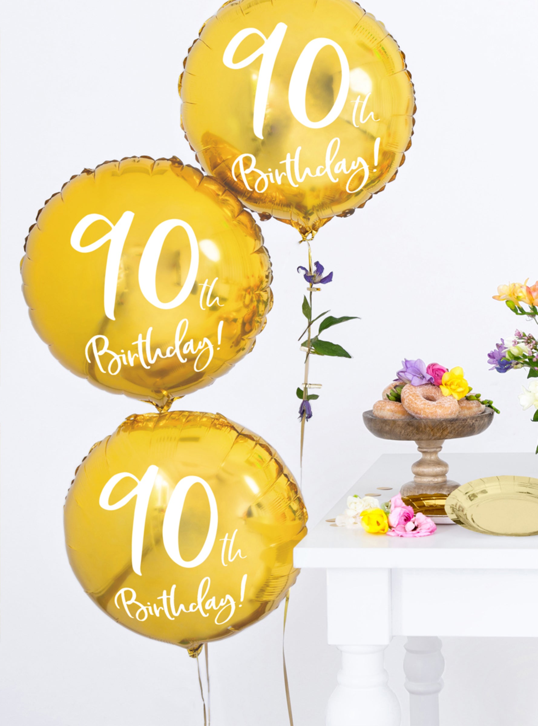 Ballon 90 th Birthday doré (45 cm)