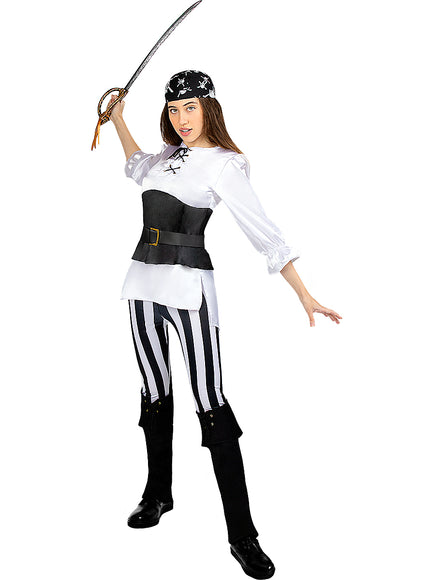 Déguisement pirate à rayures femme - Collection Blanc et Noir