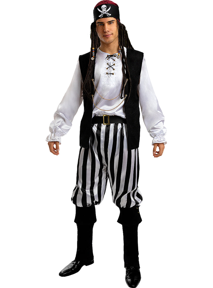 Déguisement pirate à rayures homme grande taille - Collection Blanc et Noir