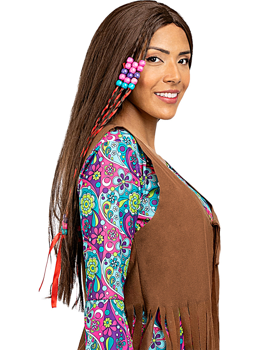 Perruque hippie brune