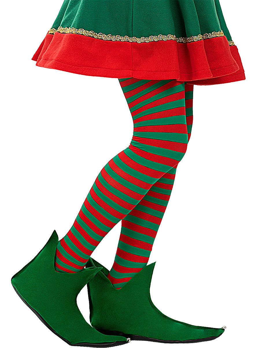 Collants de lutin à rayures vertes et rouges pour femme