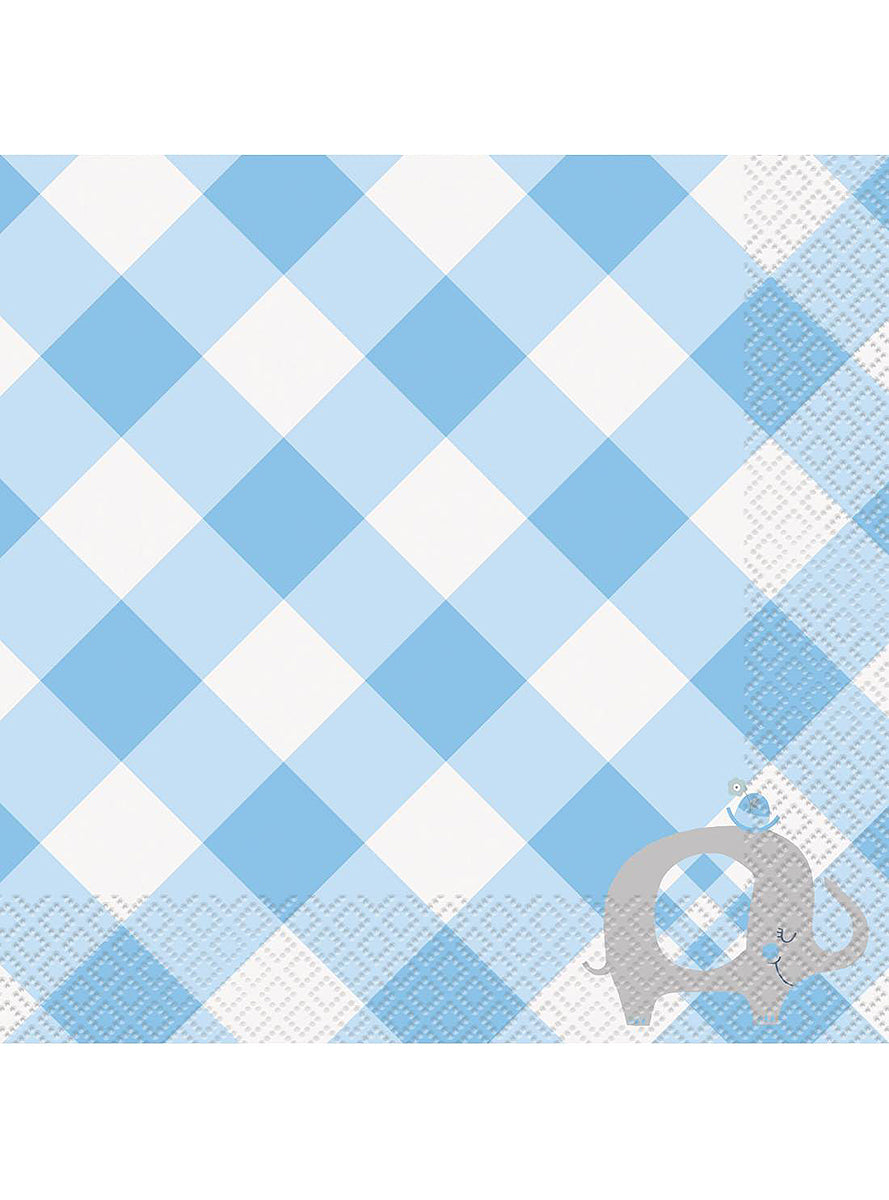 16 serviettes bleues baby Shower (33x33cm) - Blue Floral Elephant