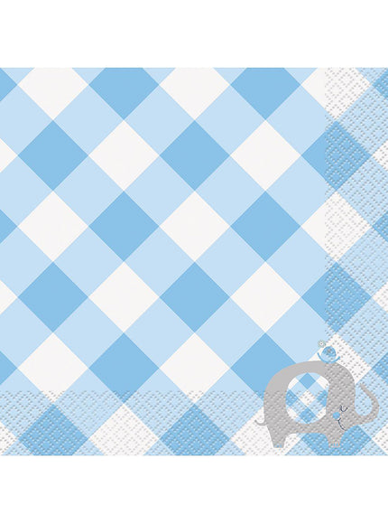 16 serviettes bleues baby Shower (33x33cm) - Blue Floral Elephant