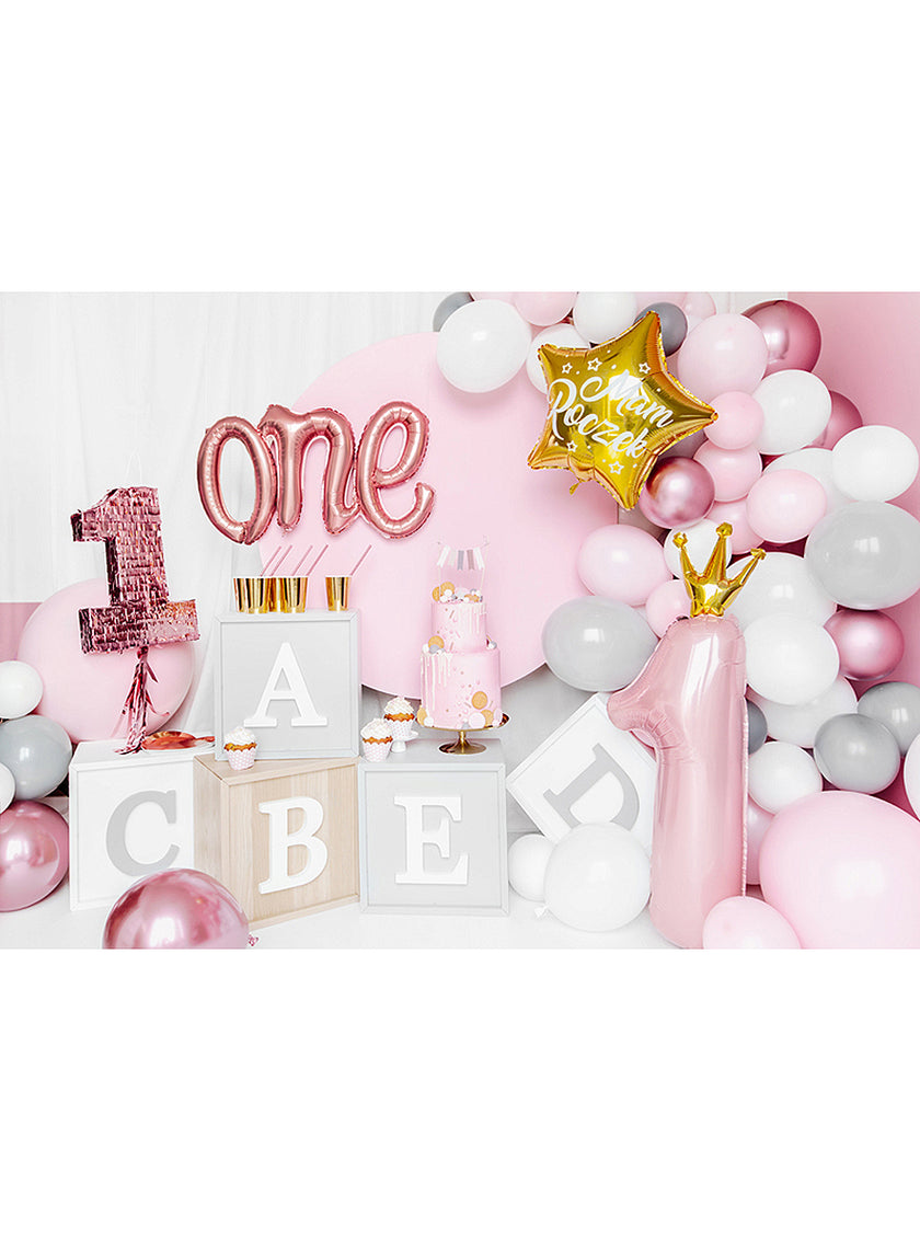 Ballon aluminium premier anniversaire rose