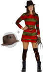 Déguisement Freddy Krueger femme avec chapeau - Les Griffes de la nuit