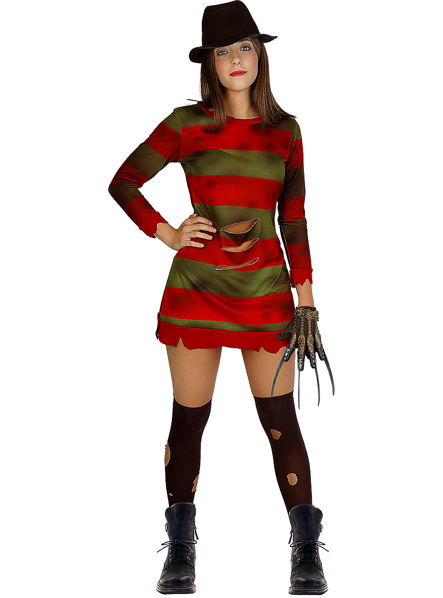 Déguisement Freddy Krueger femme avec chapeau grande taille - Les Griffes de la nuit