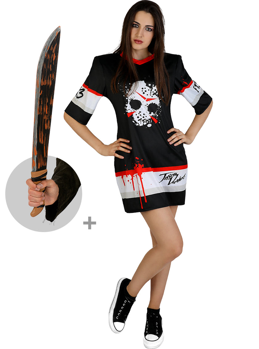 Déguisement de Jason Vendredi 13 hockey pour femme avec machette grande taile