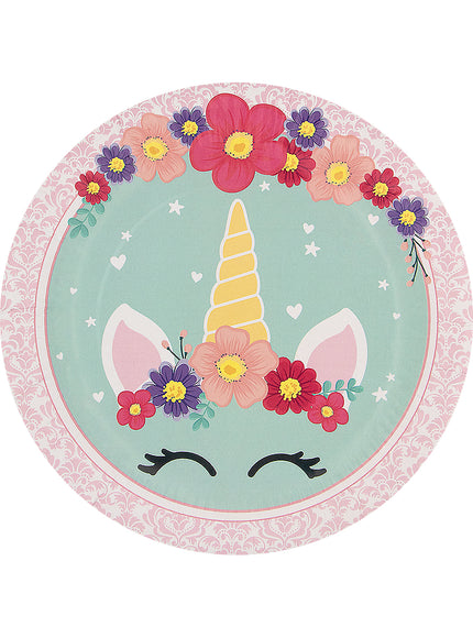 8 assiettes licorne 23cm - Unicorn Flowers