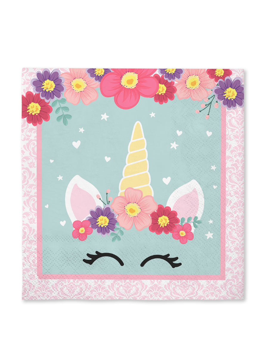 16 serviettes licorne 33x33cm -Unicorn Flowers