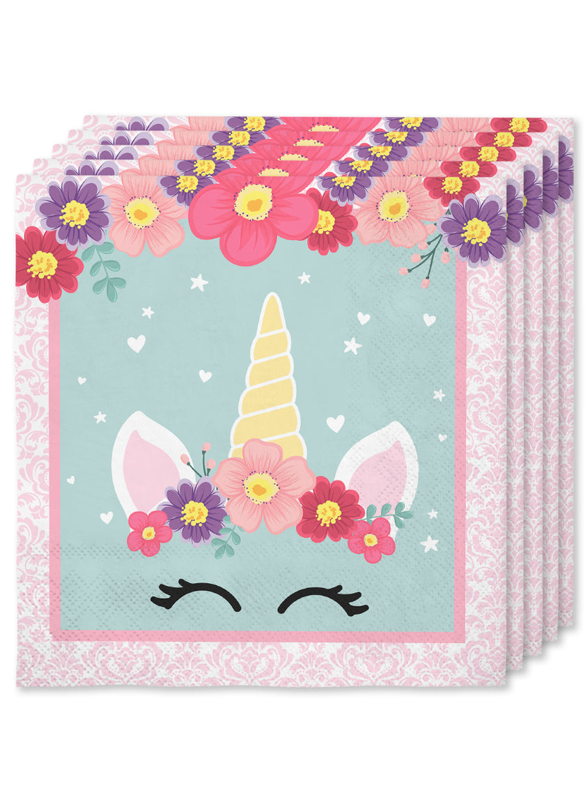16 serviettes licorne (33x33cm) -Unicorn Flowers