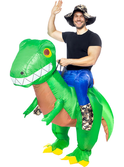 Déguisement porte-moi dinosaure explorateur gonflable adulte
