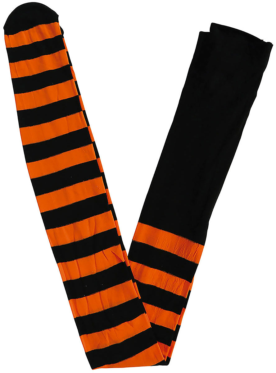 Collants sorcière à rayures noires et orange femme
