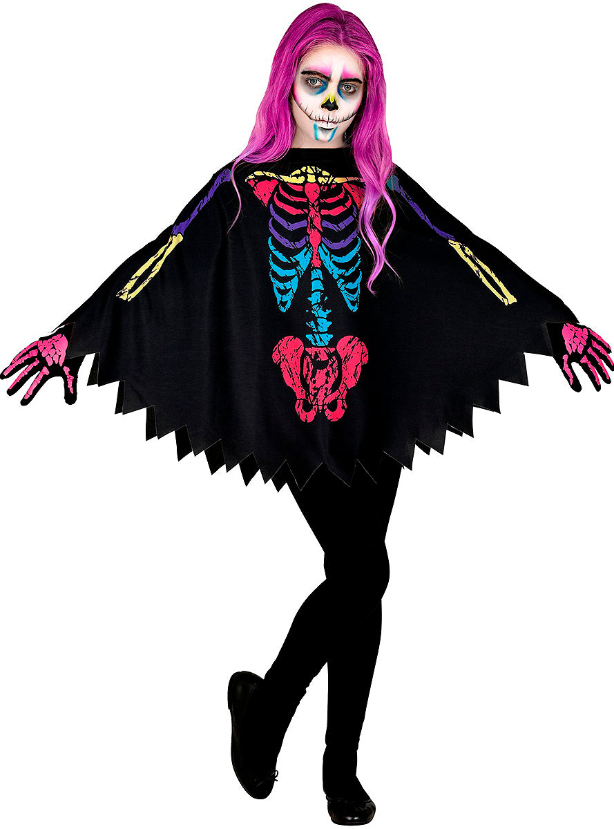Poncho squelette coloré enfant