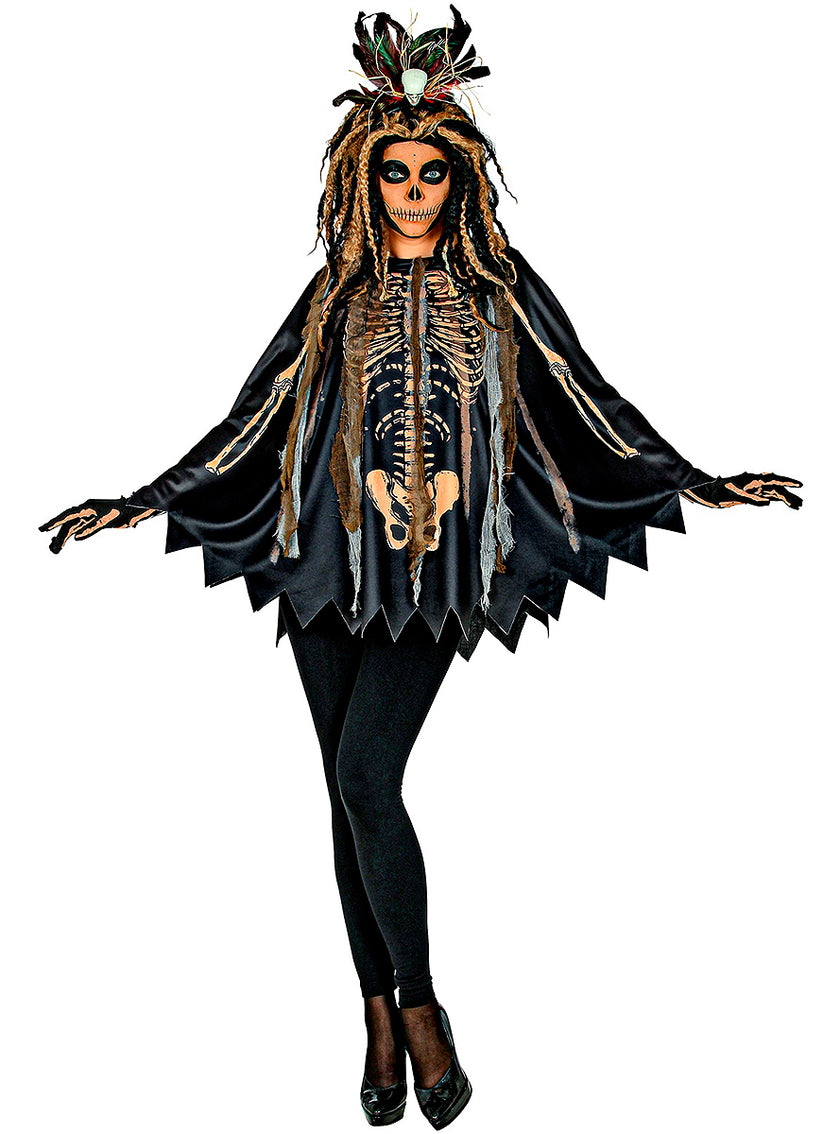 Poncho squelette vaudou femme