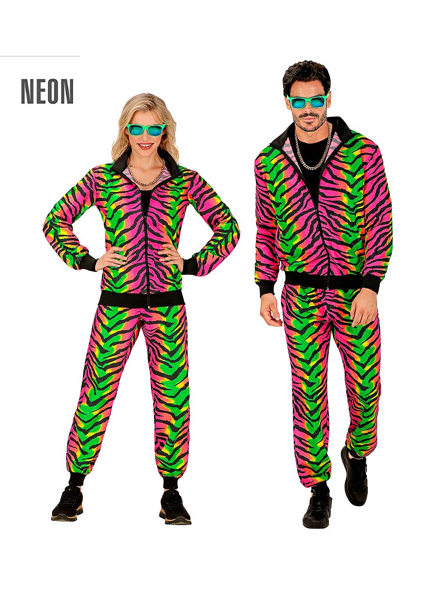 Déguisement survêtement années 80 animal print phosphorescent adulte