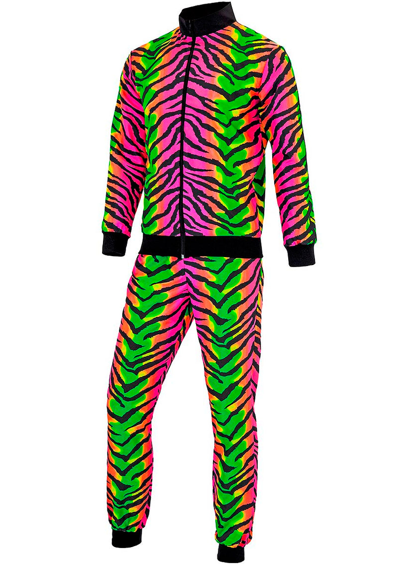 Déguisement survêtement années 80 animal print phosphorescent adulte
