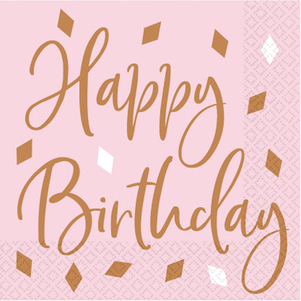 16 serviettes Happy Birthday rose gold (33x33 cm)