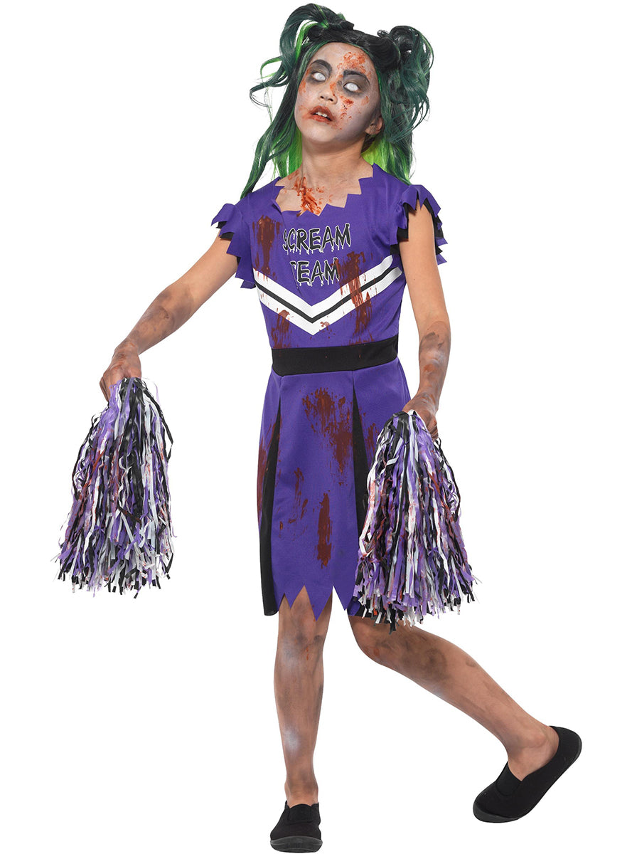 Déguisement pompom girl zombie violet fille
