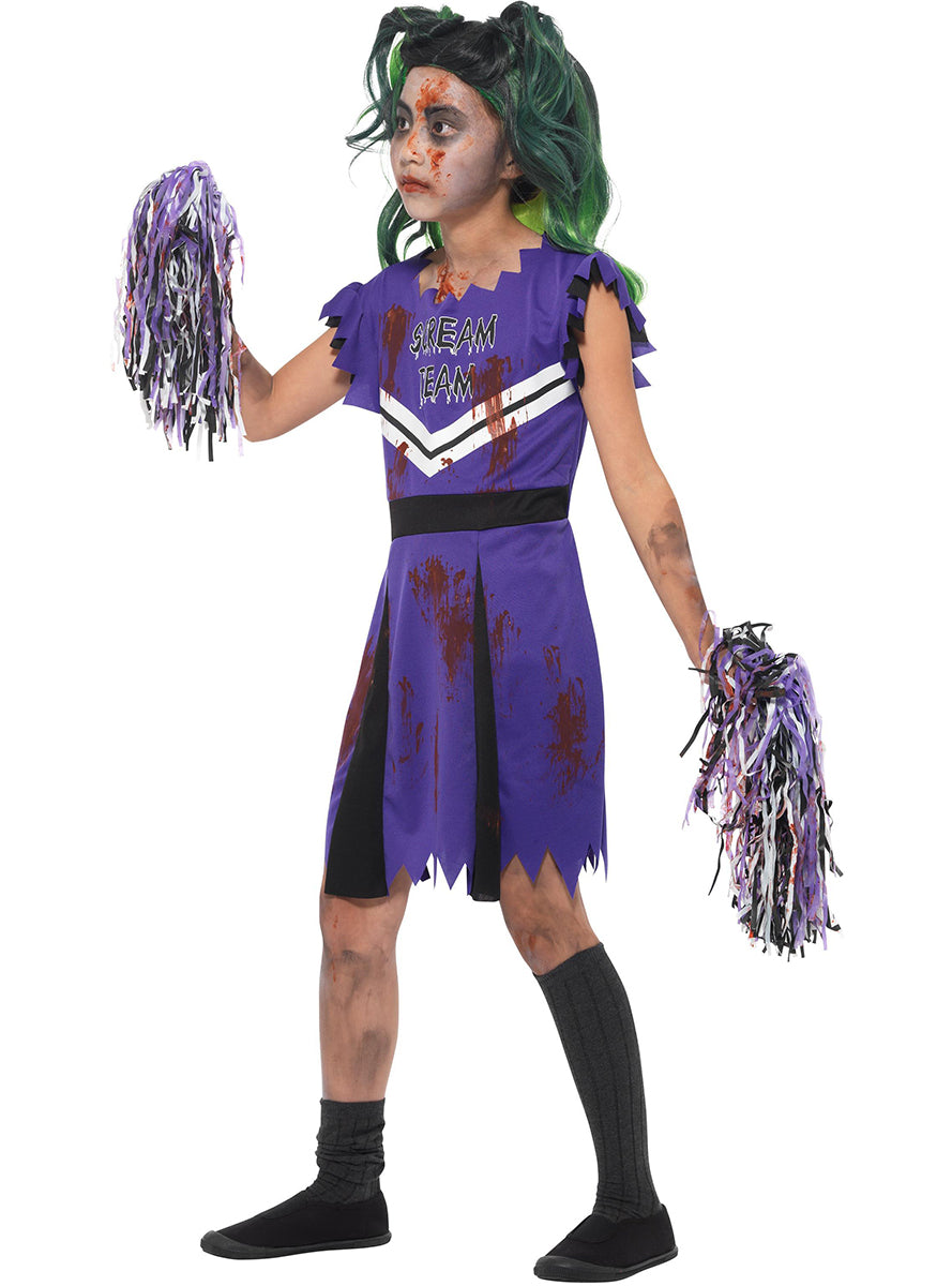 Déguisement pompom girl zombie violet fille