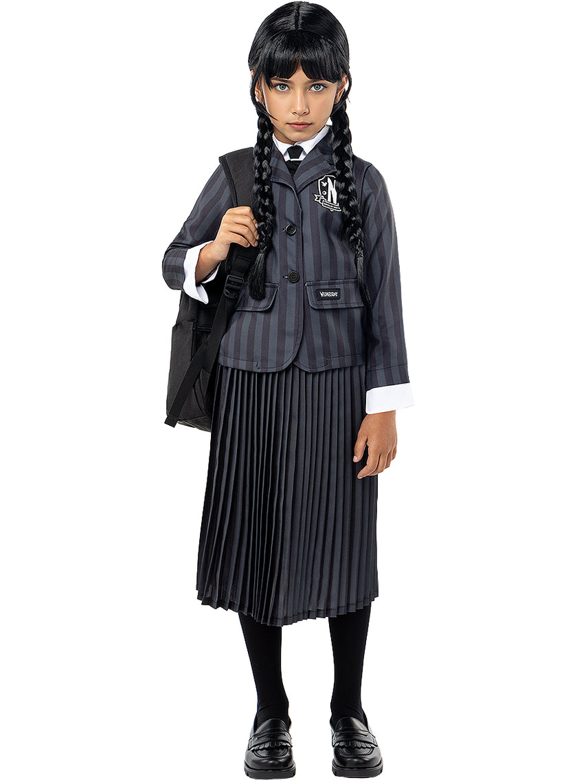 Déguisement uniforme Mercredi Addams avec perruque pour fille - Officiel Netflix