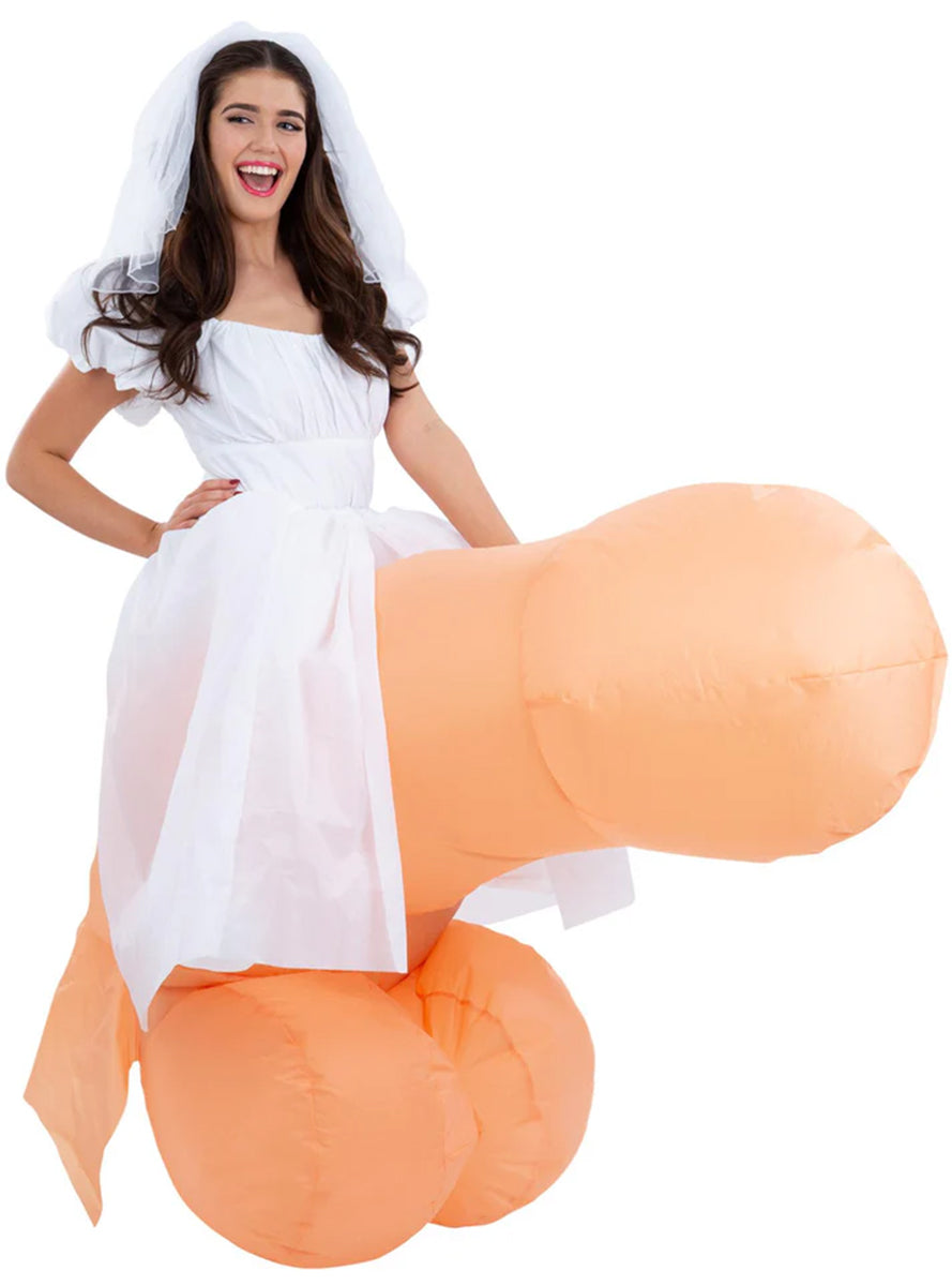 Déguisement de mariée avec pénis gonflable pour adulte