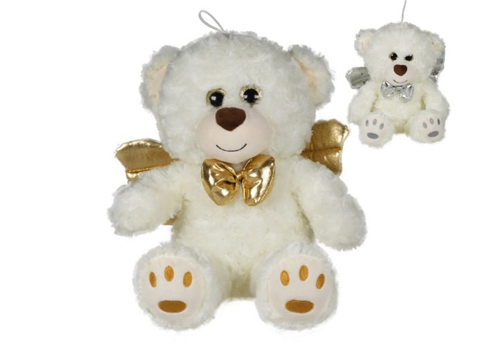 peluche ours assis angelo avec noeud et ailes d'ange mix 20cm