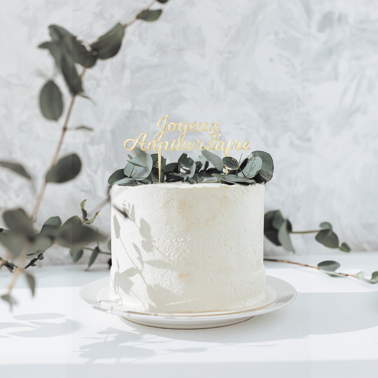 PIC DECO EN BOIS DORE JOYEUX ANNIVERSAIRE