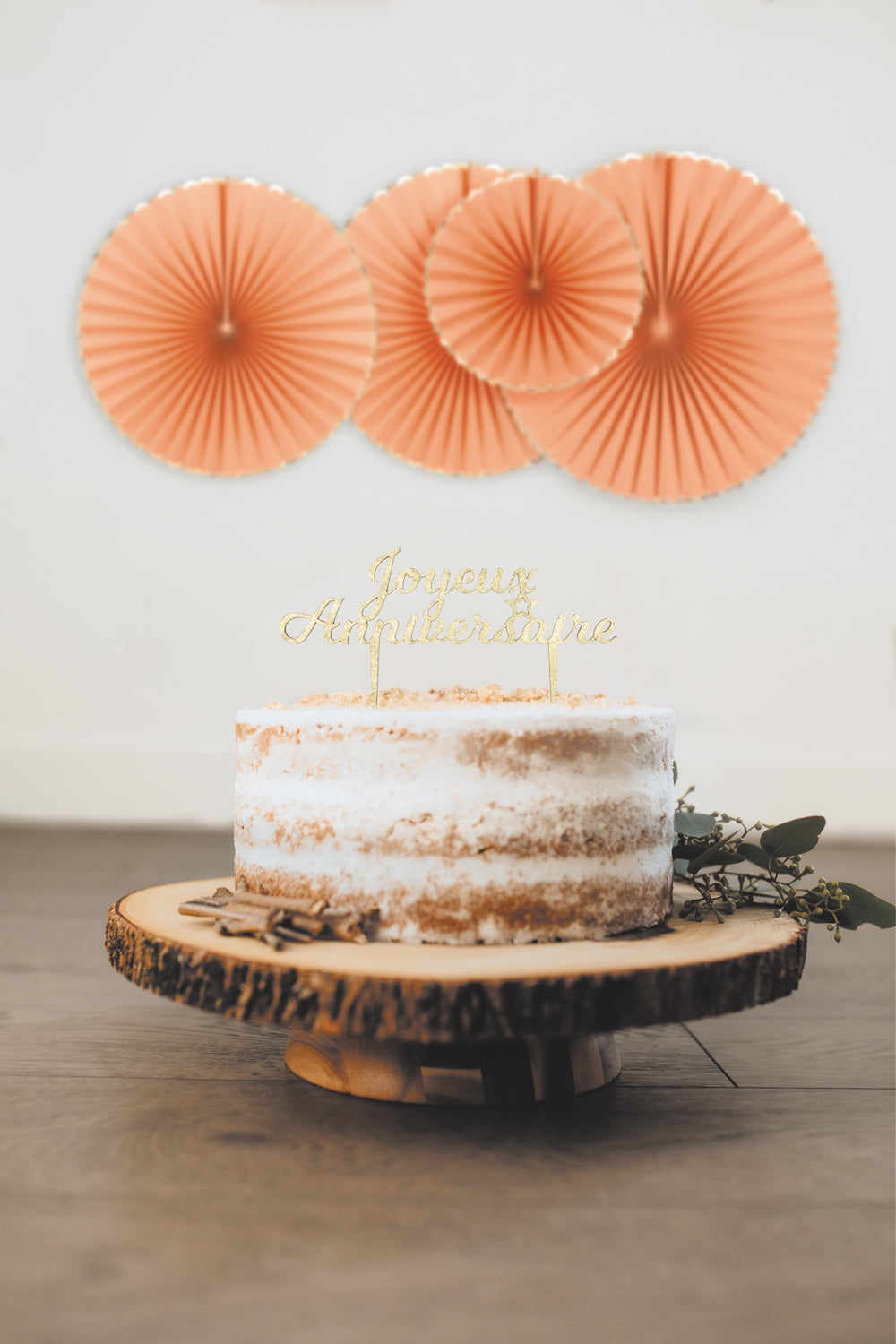 PIC DECO EN BOIS DORE JOYEUX ANNIVERSAIRE