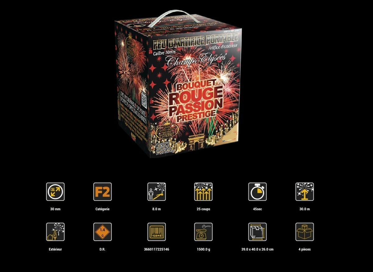 batterie feu d'artifice bouquet rouge prestige 25 départs 45sec