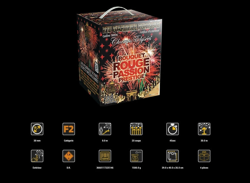 batterie feu d'artifice bouquet rouge prestige 25 départs 45sec