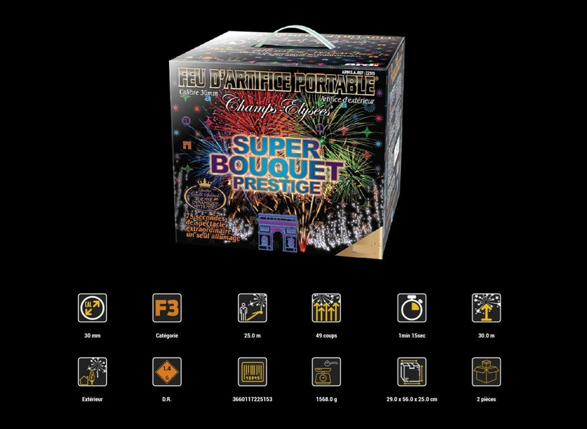 batterie feu d'artifice bouquet prestige 49 départs 1mn 15sec