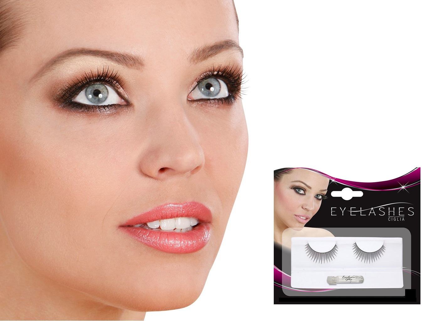 faux cils longs noir avec tube de colle
