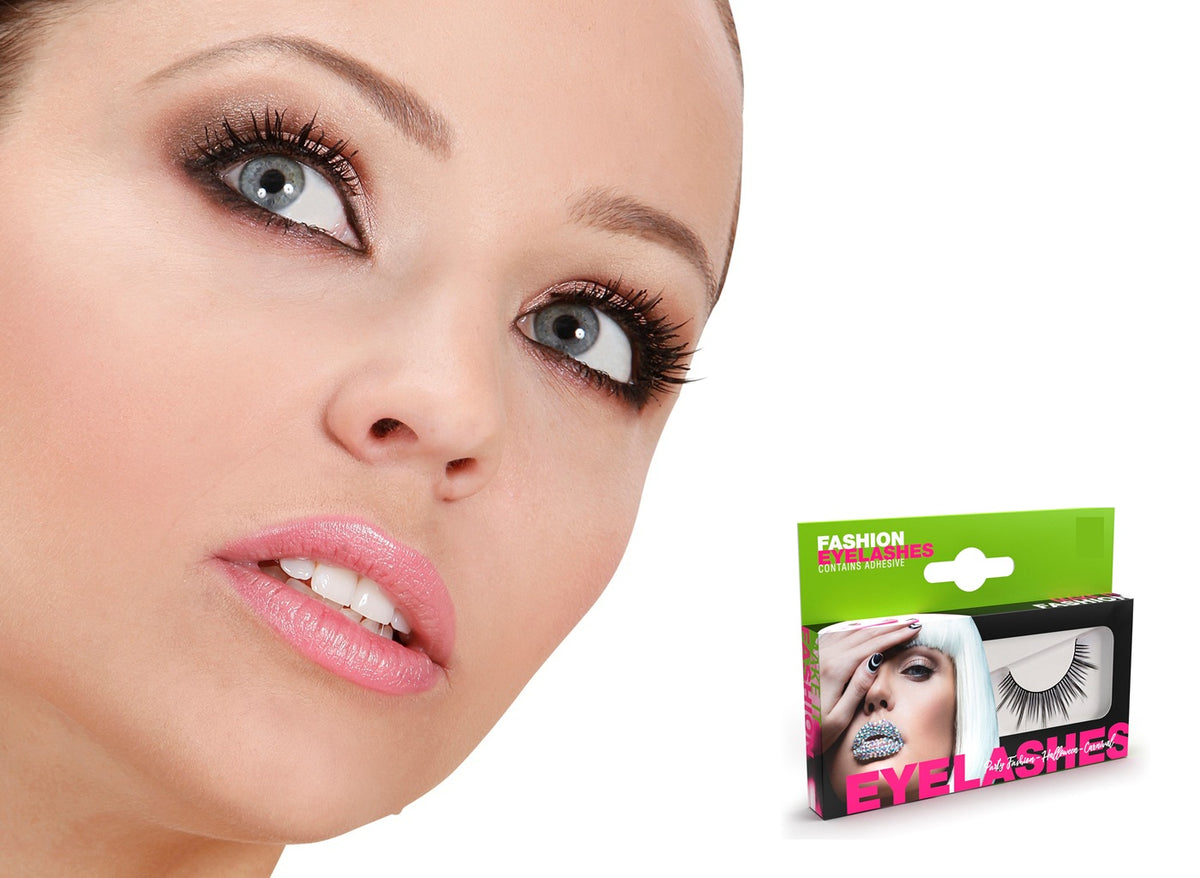 faux cils noir avec longues pointes et tube de colle